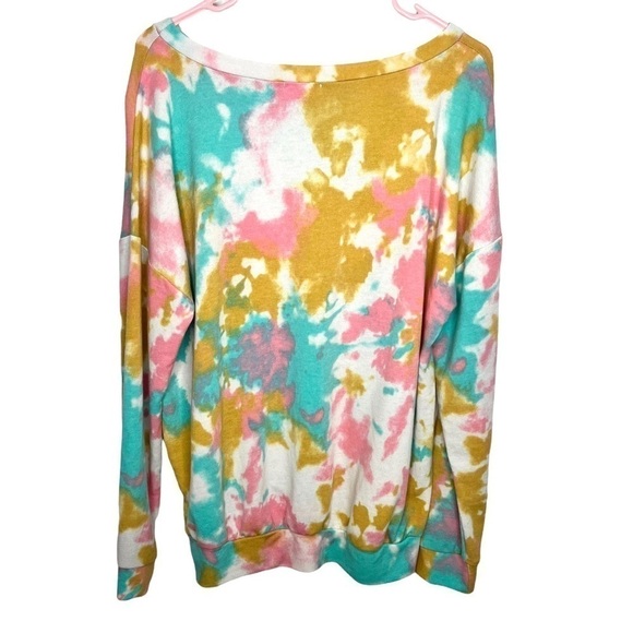 Pink Lily Tie Dye Pink Blue Gold Crewneck Pullover Jumper Sweatshirt Size Small - Picture 4 of 13